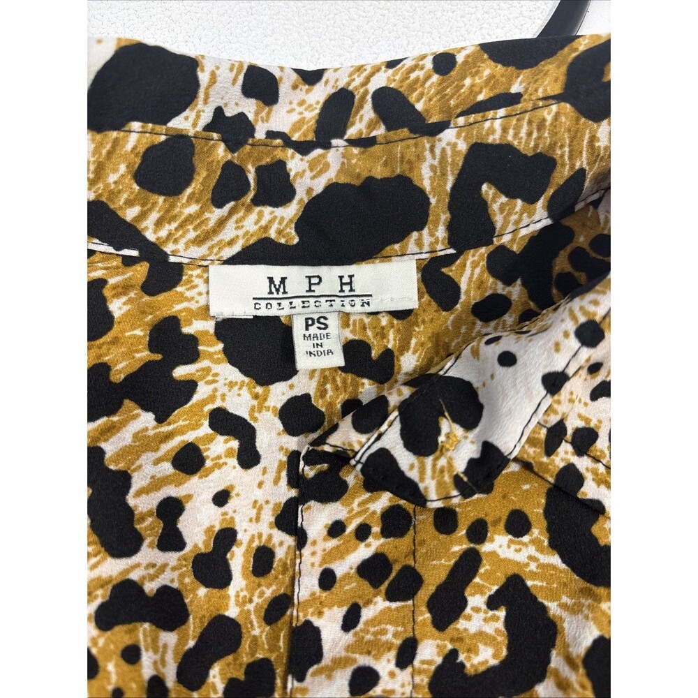 MPH Collection Animal Print Shirt Dress Petite Small Buttons Sash - Picture 2 of 10